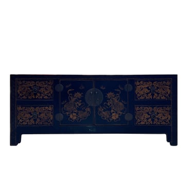 Black Distressed Copper Golden Foo Dog Graphic Low Console Table Cabinet cs7690E 
