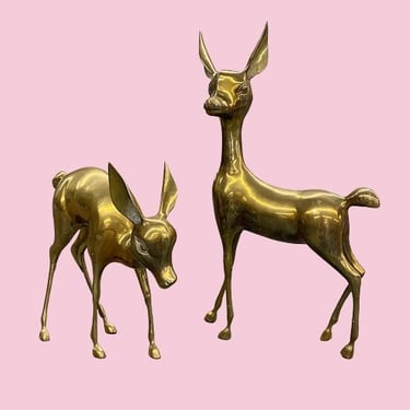 Vintage Brass Deer Statues 1970s Retro Mid Century Modern + Doe and  Fawn + Set of 2 +  XL Size + Gold Metal + Woodland Animal Décor + Bambi 