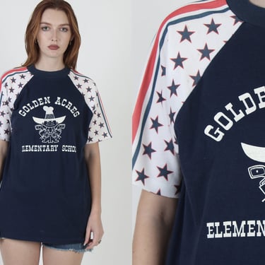 Velva Sheen Stars T Shirt, Vintage 70s 80s Golden Acres Elementary School / Red White And Blue Tee 