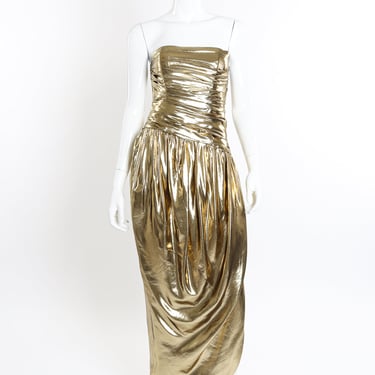 Metallic Strapless Ruched Gown