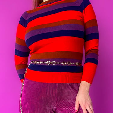 1970s Red, Brown &amp; Purple Striped Sweater, sz. Medium