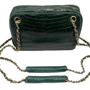 CHANEL Aunthenticated 80s Green Crocodile Camera Shoulder Bag