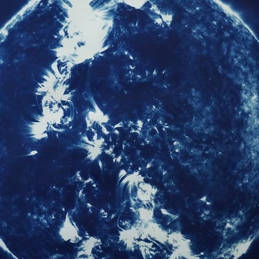 Large Detailed Sun Cyanotype on Watercolor Paper