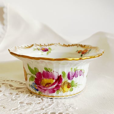 RK Dresden floral porcelain pin or ring dish, Hand painted flowers with gold trim, Richard Klenn German china trinket bowl ramekin 