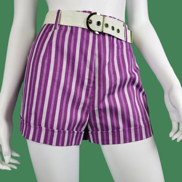 Deadstock 60s 70s striped shorts. Purple & white with a mod belt. Cuffed. (28 waist) 
