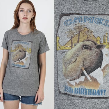 1980's Joe Camel Cigarettes Heather Grey Tri Blend 75th Anniversary T Shirt Size Medium 