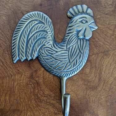 Vintage Brass Rooster Chicken Wall Hook 