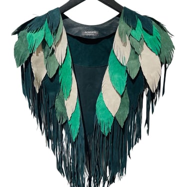MORPHEW COLLECTION St.Patricks Suede Fringe Feather Leather Cape 