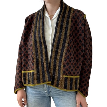 Vintage Lone Bullinger Danmark Hand Knitted Multicolor Wool Norwegian Cardigan 