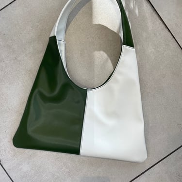 Agave triangular tote, green and white