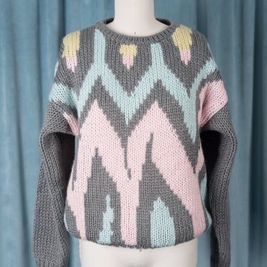 Vintage 80s Knitted by Hand for DEB Abstract Pattern Sweater 