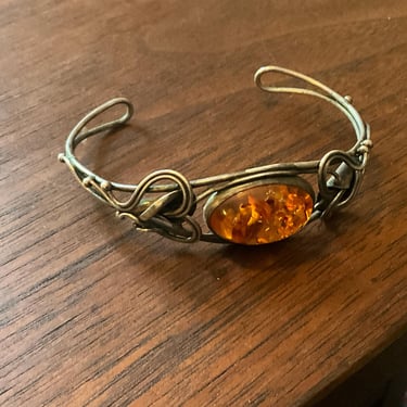Silver and Baltic amber art nouveau bangle 
