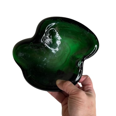 Vintage Blenko Green Glass Ashtray Trinket Dish Amoeba Free Form Retro Avocado 