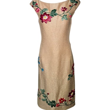 Moschino Woven Raffia w/Raffia Floral Embroidery Cocktail Dress