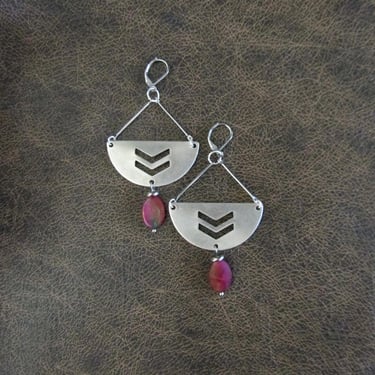 Mid century modern pink and silver earrings 