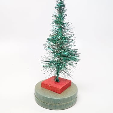 Antique 1950's Candy Box with Tinsel Christmas Tree,  Vintage Candy Container Holiday Decor 