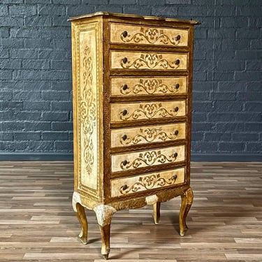 Italian Hand-Painted Venetian Tallboy Lingerie Dresser w/ Gilt Accents, c.1940s 