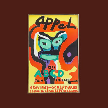 Vintage Karel Appel Lithograph 1970s Retro Size 32x20 Contemporary + ABCD Print + Paris France + Abstract Wall Art + Modern Home Decor 