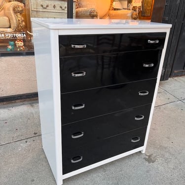 Cut the Chatter | Black and White 1940s Metal Highboy Dresser