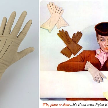 In Town or Partying - Vintage 1940s 1950s Sandy Beige & Caramel Over Wrist Gloves - 6.5/7 