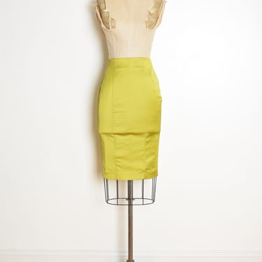 vintage Y2K BEBE pencil skirt high waisted acid green satin tight stretch S clothing 