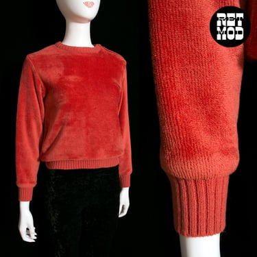 Vintage 70s 80s Plush Velour Top in Rust Color 