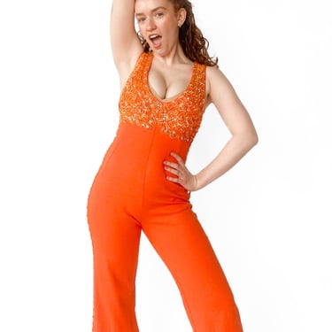 1970s Orange Sequin Jumpsuit, sz. XS