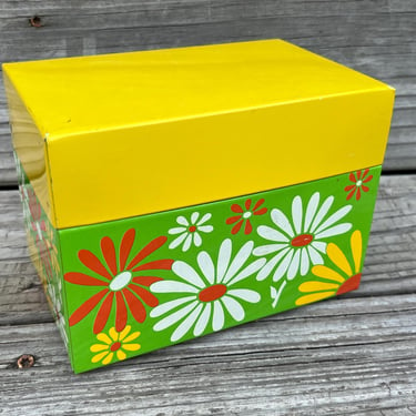 vintage daisy recipe box lime flower power index card storage container box 