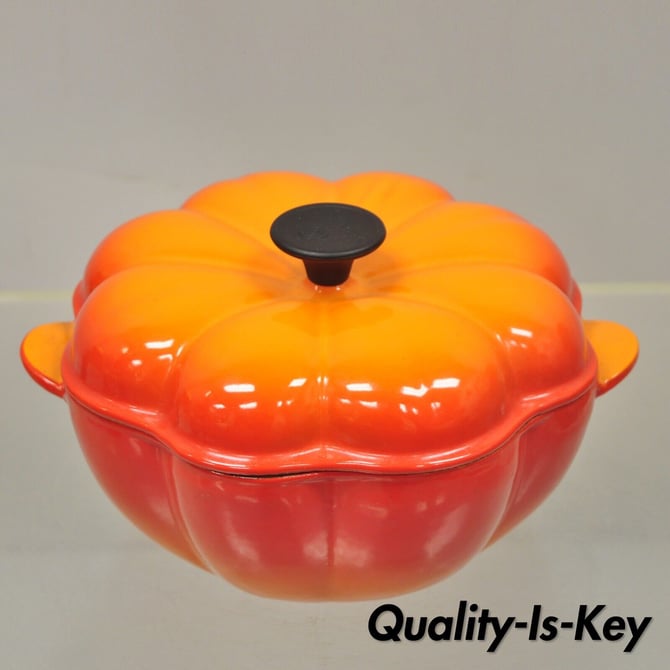 Le Creuset France Orange Cast Iron 2 Qt Dutch Oven Pumpkin Shape Pot