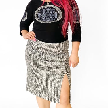 Y2K Sparkly Gray Button Skirt, sz. L-2XL