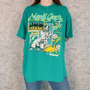 90's Vintage Mardis Gras Faded Worn Retro Tee Shirt T-Shirt 