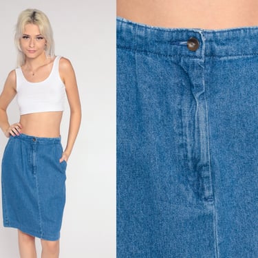 90s Jean Skirt Denim Mini Skirt Pencil Skirt Jeans 1990s High Waisted Wiggle Pocket Retro Vintage Blue Small 6 