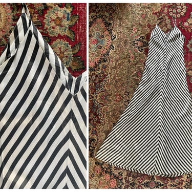 Vintage ‘70s John Warden for Molyclaire acetate slip dress | Canadian designer, black & white bias stripes, gothic gown, Halloween, S 
