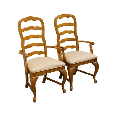 Set of 2 AMERICAN DREW Saxony Collection Ladderback Dining Arm Chairs 53-663 - Wheat Finish 