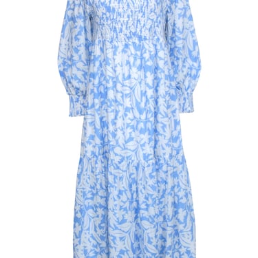 Rixo - Light Blue  White Floral Print Long Sleeve Maxi Dress Sz XXL