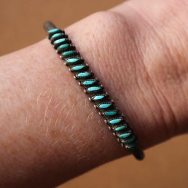 Turquoise Row Bracelet / Early Silver Turquoise Cuff / Vintage Southwestern Jewelry 