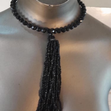 Vintage 60s/70s Black Faceted Choker With Dangle 