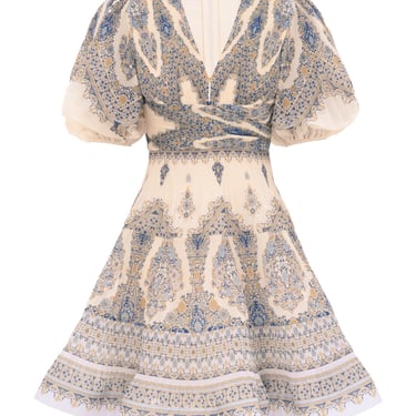 Pleated Mini Dress - Blue Paisley