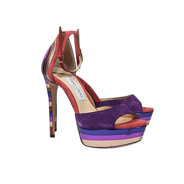 Jimmy Choo - Coral Pink, Purple, & Metallic Multi Color Open Toe Pumps Sz 7