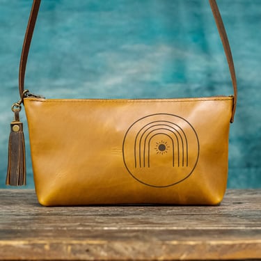 Small Leather Zipper Bag | Handmade Leather Purse |  Tassel Handbag | Crossbody Satchel | Made in USA | Magic Rainbow Boho Zip 