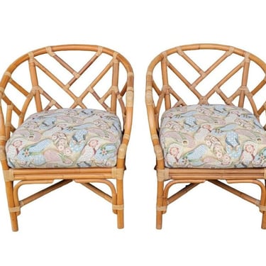 Pair Bamboo Chinese Chippendale Arm Chairs 