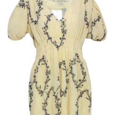 Ganni - Pale Yellow &amp; Black Print Dress Sz 6