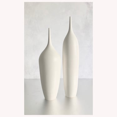 SHIPS NOW- Seconds Sale- 2 Stoneware Bottles Vases in Matte White by Sara Paloma Pottery 