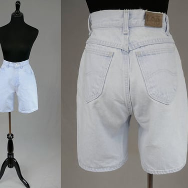 90s Lee Jean Shorts - 24" high rise waist - Very Pale Blue Cotton Denim - Vintage 1990s - XS 