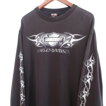 Harley Davidson shirt / y2k long sleeve / 2000s faded black tribal Harley Davidson long sleeve shirt XL 