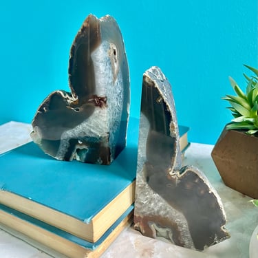 Beautiful Vintage Bookends, Geodes, Natural Stone, Book Shelf Decor, Office, Library, Book Lover 