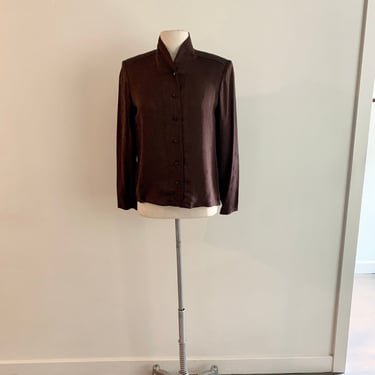 Geoffrey Beene vintage brown silk damask blouse-size S/M 