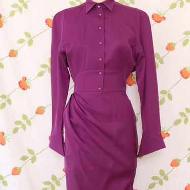 Thierry Mugler Grape Wool Snap Dress XS