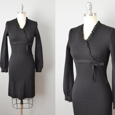 1960s Johnathan Logan Dress / Wool Knit Dress / Little Black Dress / Size Extra Small Small 