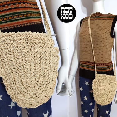 Cute Vintage 70s 80s Natural Raffia Small Crossbody Shoulder Bag 